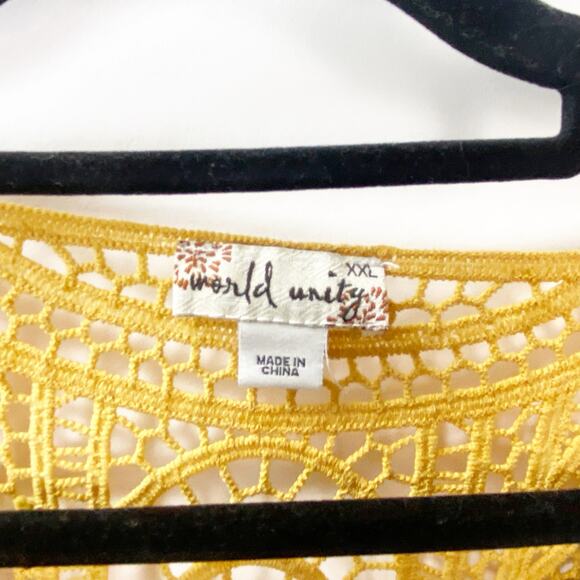 World Unity XXL Plus Womens Yellow Boho Print Multicolor Bell Sleeve Top - Picture 4 of 8